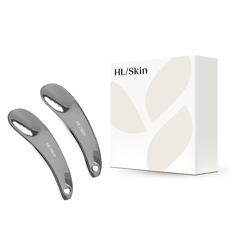 HL/Skin spatelsett i sølvfinish – hygienisk hudpleietilbehør for presis påføring av kremer, serum og masker.