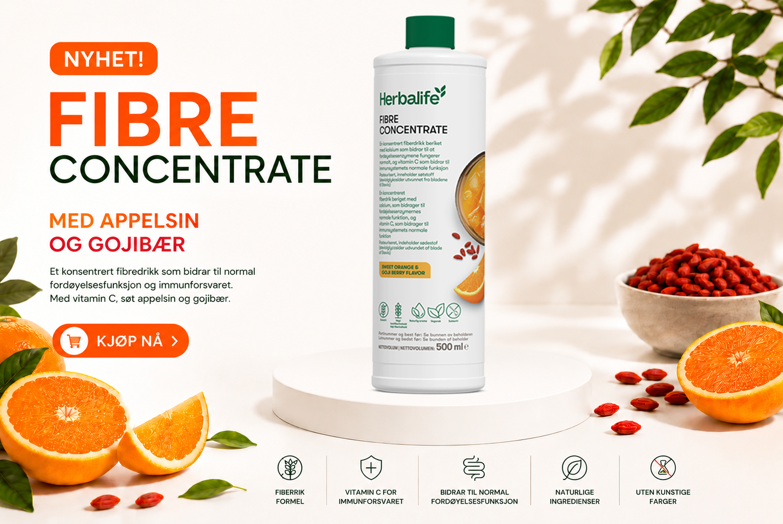 Fibre Concentrate ny lansering – kosttilskudd med fiber, vitamin C og naturlige ingredienser.